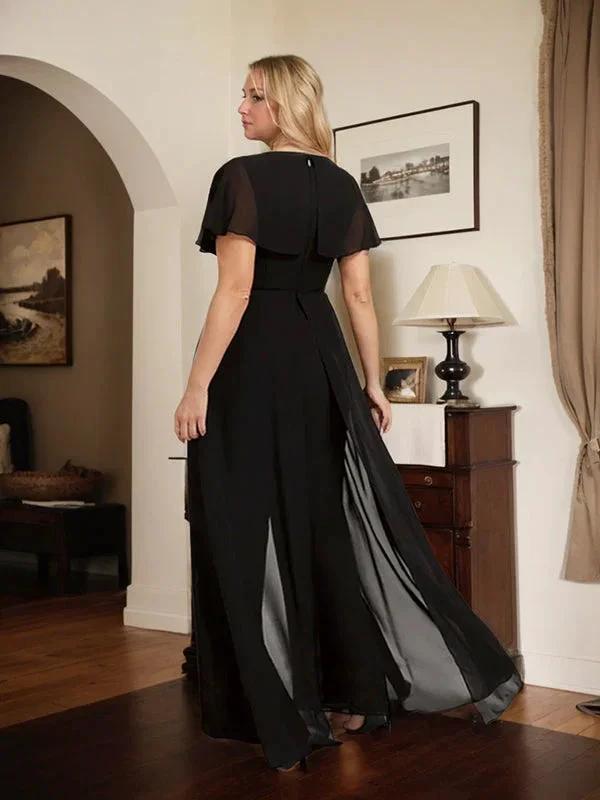Jumpsuit/Pantsuit V-Neck Floor-Length Chiffon Evening Dress