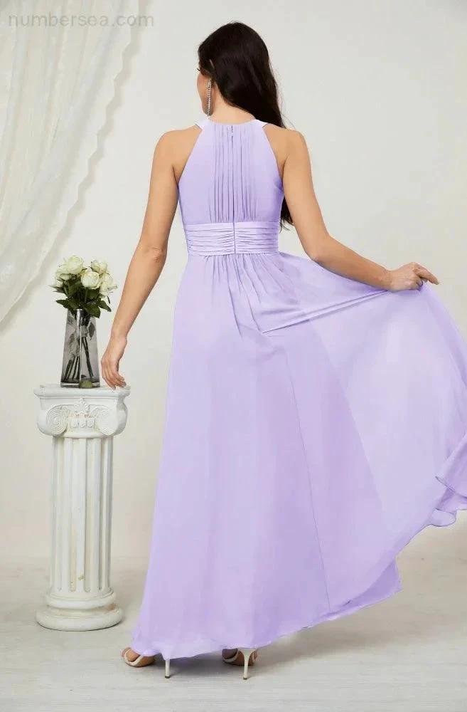 Numbersea Formal Party Gown Dress Chiffon Halter Long Sleeveless Bridesmaid Dresses 2802