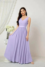 Women's Chiffon Long Bridesmaid Dresses A line Sleeveless Formal Prom Gown for Evening Party Homecoming Dresses 2808