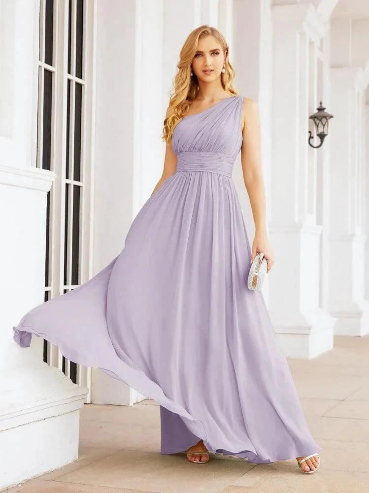 Numbersea One Shoulder Bridesmaid Dresses Long Maxi Formal Evening Party Prom Gowns 28061