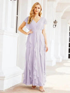 Ruffled Bridesmaid Dresses with Sleeves Long Formal Party Dress 28041