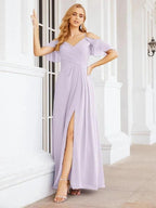 Numbersea Cold Shoulder Long Bridesmaid Dresses Side Slit Formal Prom Gowns Party Wedding 28070