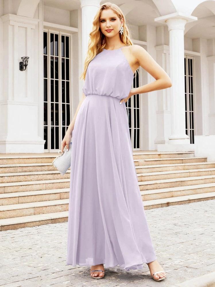 Numbersea  Halter Long Bridesmaid Dresses Formal A line Juniors Dress 28029