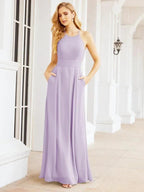 Numbersea Halter Bridesmaid Dresses with Pockets Sleeveless Formal Evening Party Prom Gowns  28055