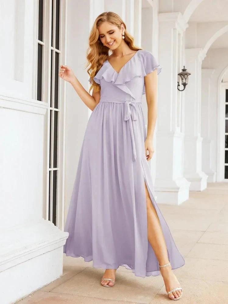 Bridesmaid Dresses with Flutter Sleeves Formal Evening Party Prom Gowns 28044