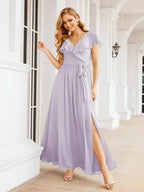 Bridesmaid Dresses with Flutter Sleeves Formal Evening Party Prom Gowns 28044
