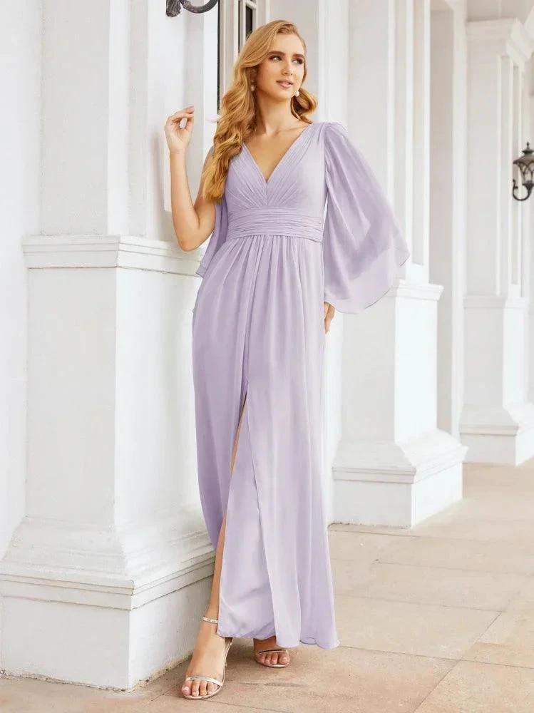 Numbersea Bridesmaid Dresses with Split for Wedding Party Flutter Sleeves 28045