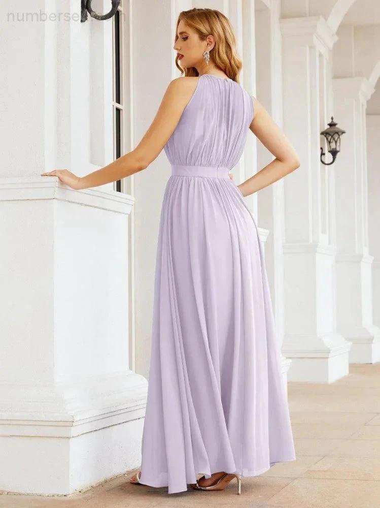 Numbersea Halter Bridesmaid Dress Empire Waist Formal Evening Prom Gown for Mother of The Bride 28030