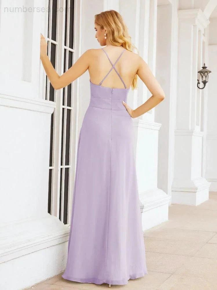 Numbersea Halter Bridesmaid Dresses with Pockets Sleeveless Formal Evening Party Prom Gowns  28055