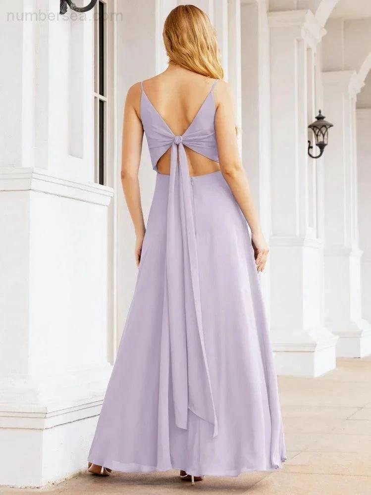 Numbersea Spaghetti Strap Bridesmaid Dresses V Neck Butterfly Back Fromal Evening Party Prom Gown 28036