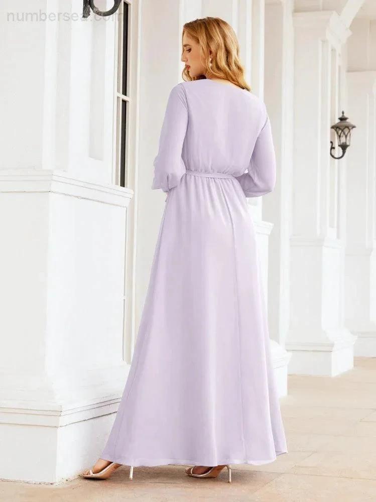 Sunnderly Women's Chiffon Bridesmaid Dress A line Long Sleeves Formal Evening Prom Gown for Wedding Guest SY28032