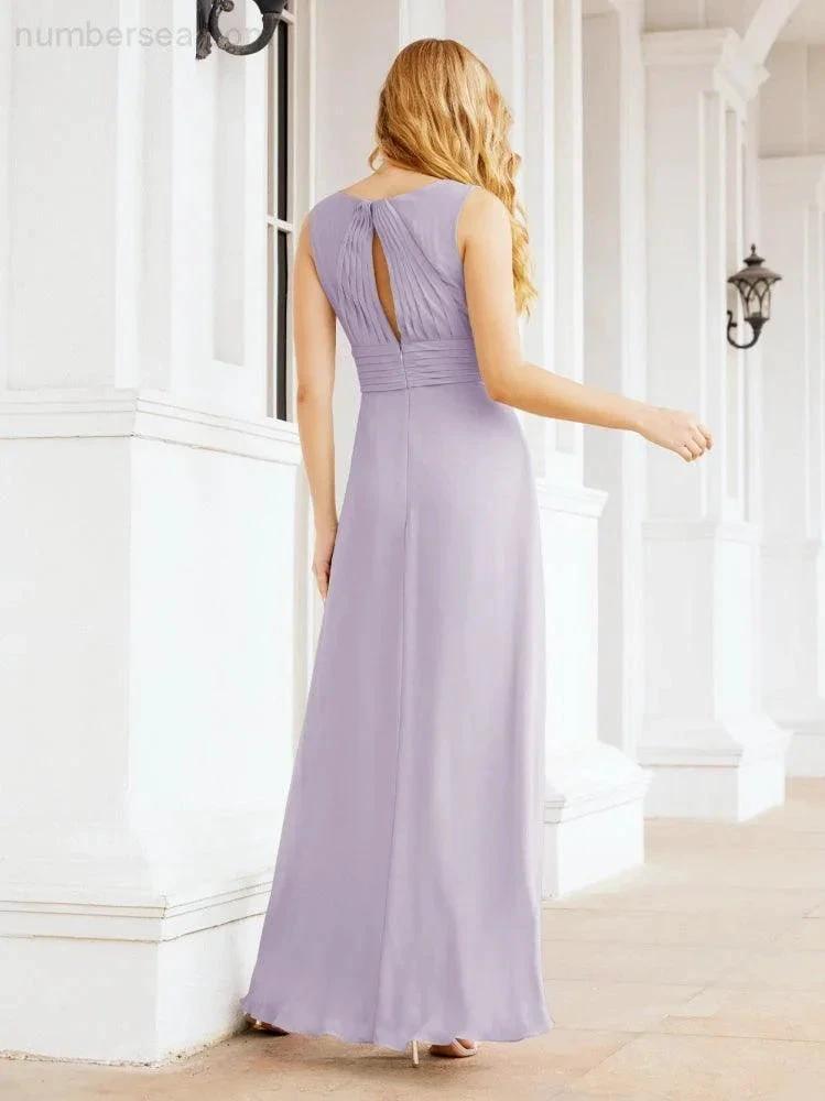 Formal Prom Gown Elegant V-Neck Sleeveless Bridesmaid Dresses for Wedding Party 28037