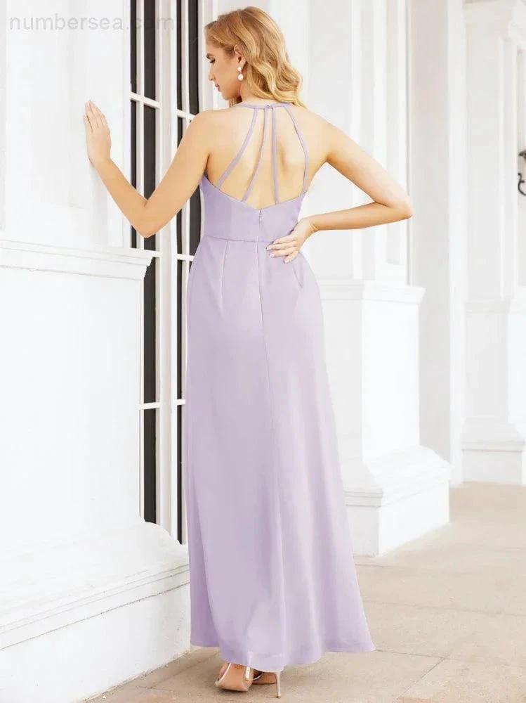 Numbersea Spaghetti Strap Bridesmaid Dresses V-Neck Long A-Line Formal Prom Gowns 28063