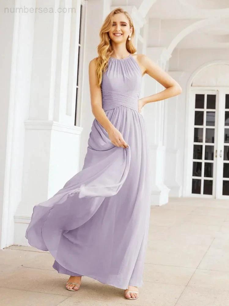 Numbersea Sleeveless Bridesmaid Dresses Long Prom Gown Zipper with Keyhole Back 28056