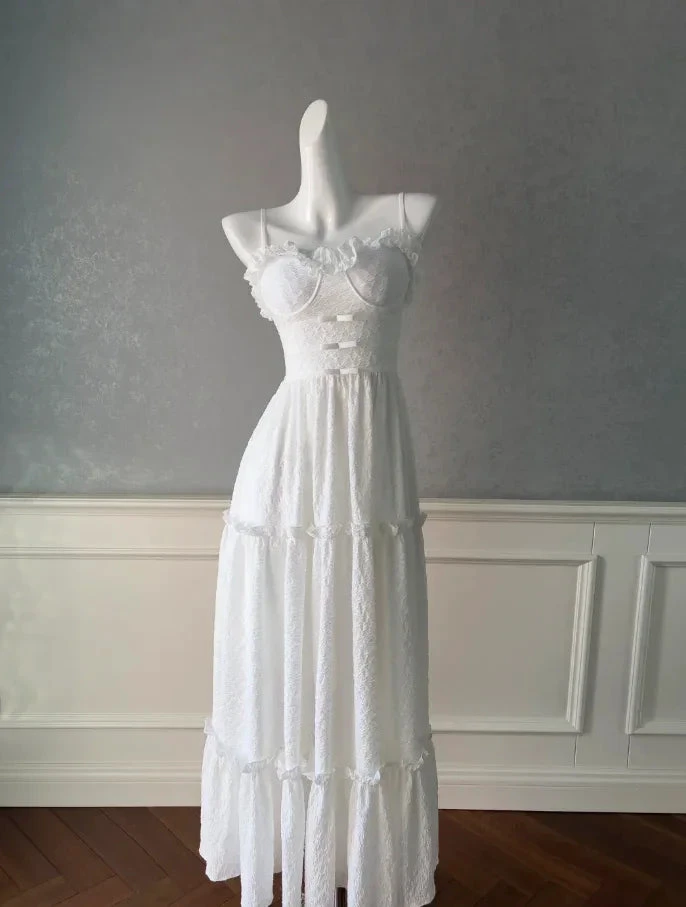 Simple White Satin Sweetheart A Line Prom Dress Spaghetti Straps Evening Dress Y8574