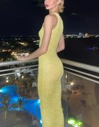 Chic Sequin Sheath Blue Long Prom Dress Evening Dress Y7754