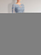 A-line Scoop Illusion Asymmetrical Chiffon Lace Mother of the Bride Dress With Sequins