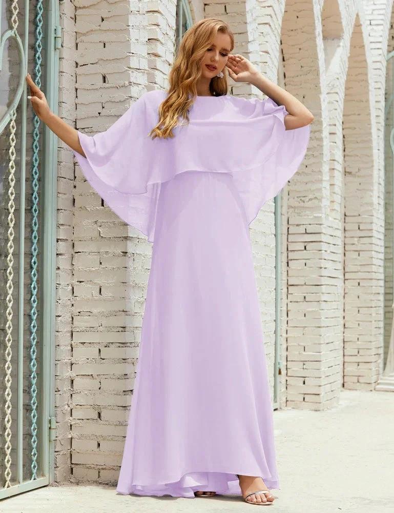Sunnderly  Bridesmaid Dress Women Long Sleeve V-Neck Chiffon Formal Wedding Party Dress SY28018