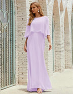 Sunnderly  Bridesmaid Dress Women Long Sleeve V-Neck Chiffon Formal Wedding Party Dress SY28018