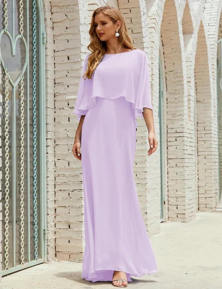 Sunnderly  Bridesmaid Dress Women Long Sleeve V-Neck Chiffon Formal Wedding Party Dress SY28018