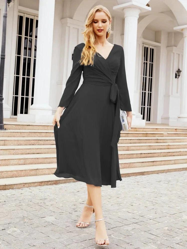 Bridesmaid Dress V-Back Waist Belt Mother of the Bride Wedding Guest SY28031