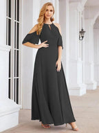 Numbersea Cold Shoulder Bridesmaid Dresses A-Line Long Formal Evening Gowns 28074