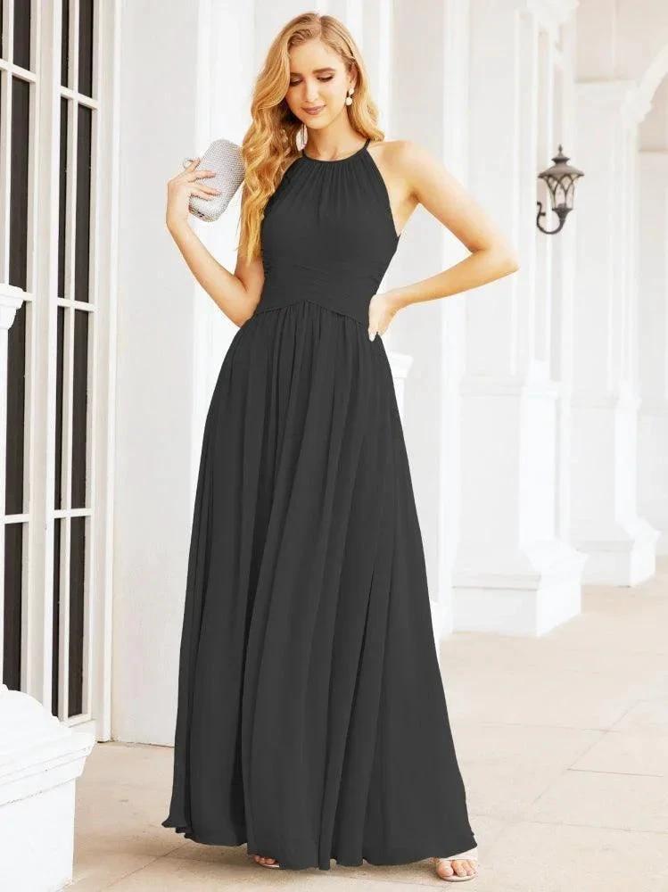 Numbersea Sleeveless Bridesmaid Dresses Long Prom Gown Zipper with Keyhole Back 28056
