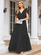 Numbersea Women's Open Back Formal Evening Party Prom Gowns V-Neck Long Chiffon Bridesmaid Dresses with Waist Belt 28038