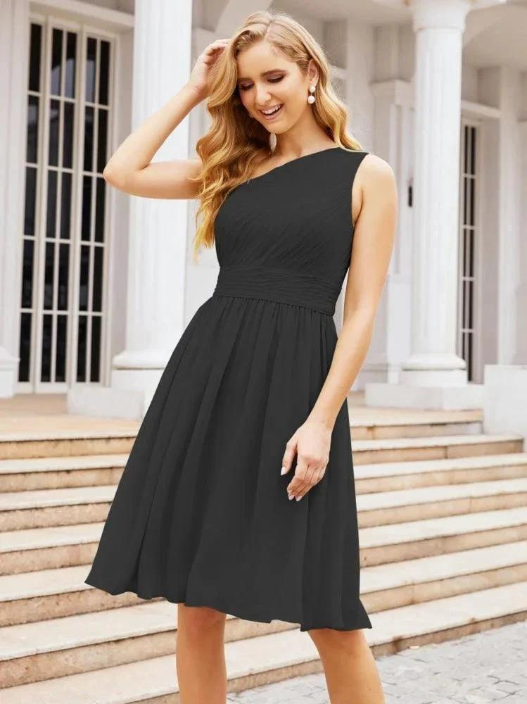 Numbersea Homecoming Dress One Shoulder Pleated Short Formal Prom Gowns 28046