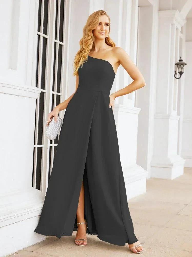 Numbersea Women's One Shoulder Formal Prom Gowns for Mother of The Bride Side Slit Bridesmaid Dresses 28052