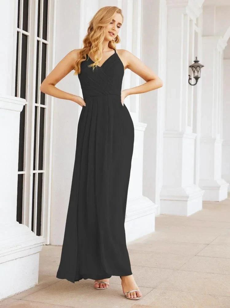 Numbersea Spaghetti Strap Bridesmaid Dresses V-Neck Long A-Line Formal Prom Gowns 28063