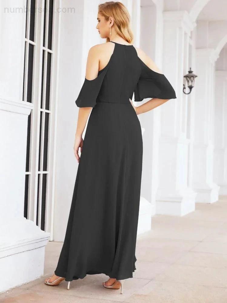 Numbersea Cold Shoulder Bridesmaid Dresses A-Line Long Formal Evening Gowns 28074