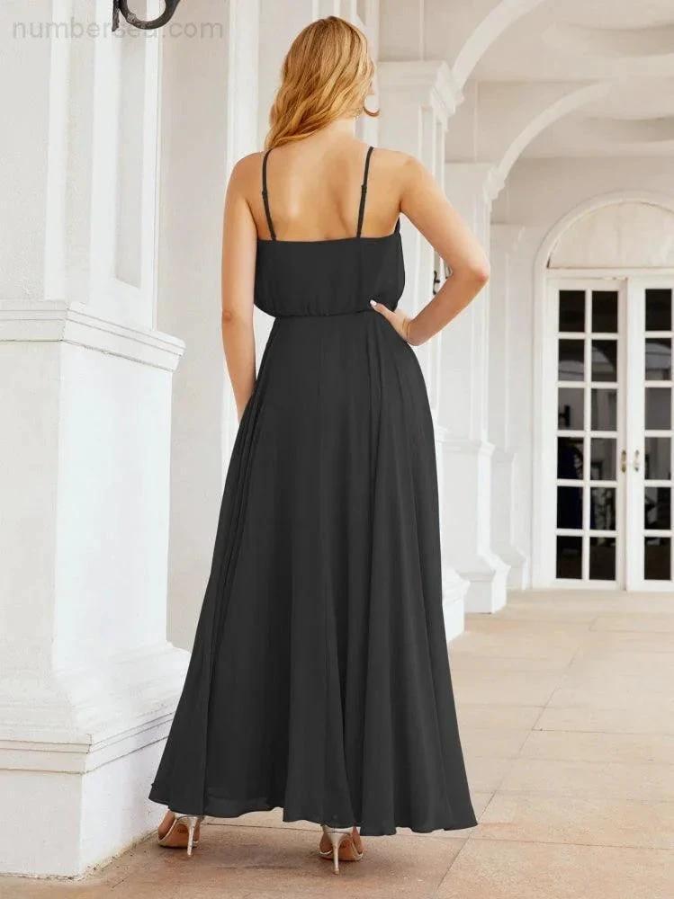 Numbersea  Halter Long Bridesmaid Dresses Formal A line Juniors Dress 28029