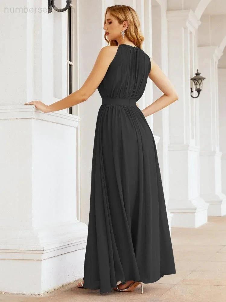 Numbersea Halter Bridesmaid Dress Empire Waist Formal Evening Prom Gown for Mother of The Bride 28030