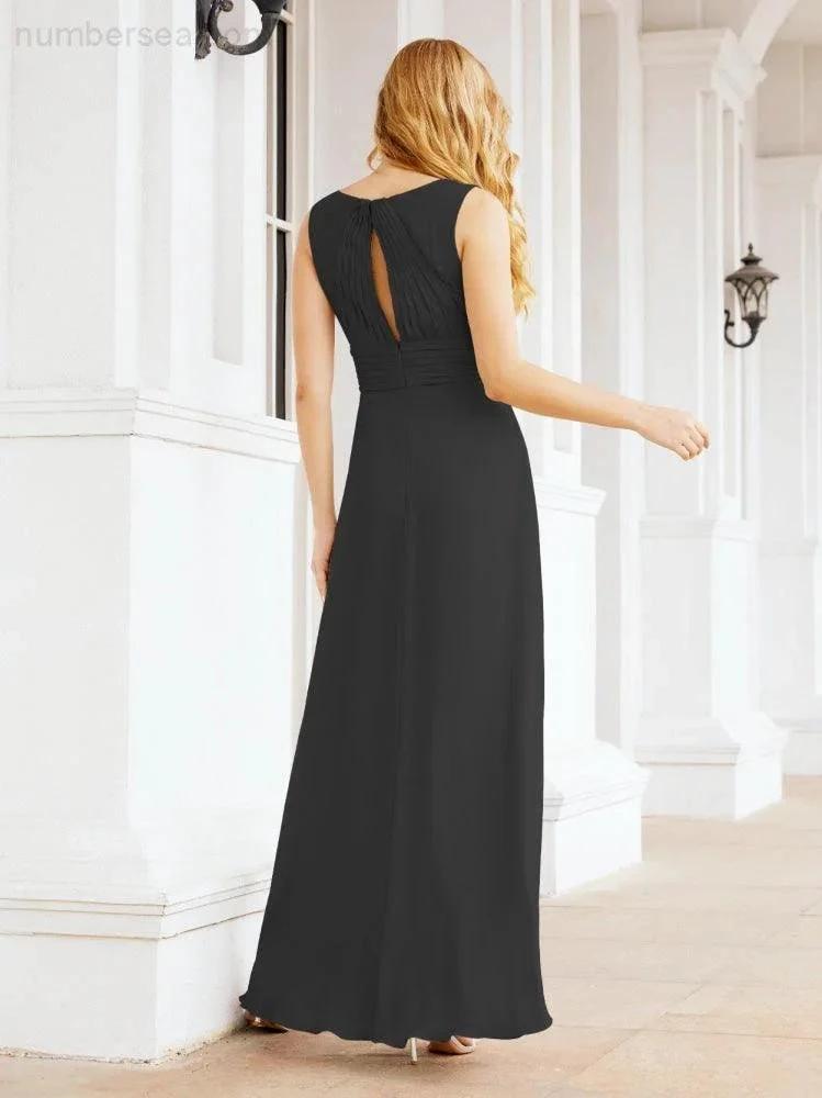 Formal Prom Gown Elegant V-Neck Sleeveless Bridesmaid Dresses for Wedding Party 28037