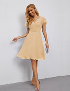 Numbersea U Back Homecoming Dress Formal Prom Dress Knee Length Short Sleeves Cocktail Party Dress 28077
