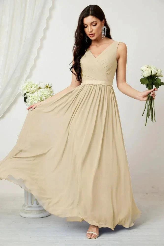 Women's Chiffon Long Bridesmaid Dresses A line Sleeveless Formal Prom Gown for Evening Party Homecoming Dresses 2808