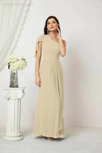 Numbersea  Chiffon Ruffled One Shoulder Long Bridesmaid Dresses A-line Formal Evening Gown Side Split 2809