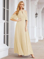 Numbersea Cold Shoulder Bridesmaid Dresses A-Line Long Formal Evening Gowns 28074
