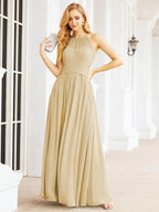 Numbersea Sleeveless Bridesmaid Dresses Long Prom Gown Zipper with Keyhole Back 28056