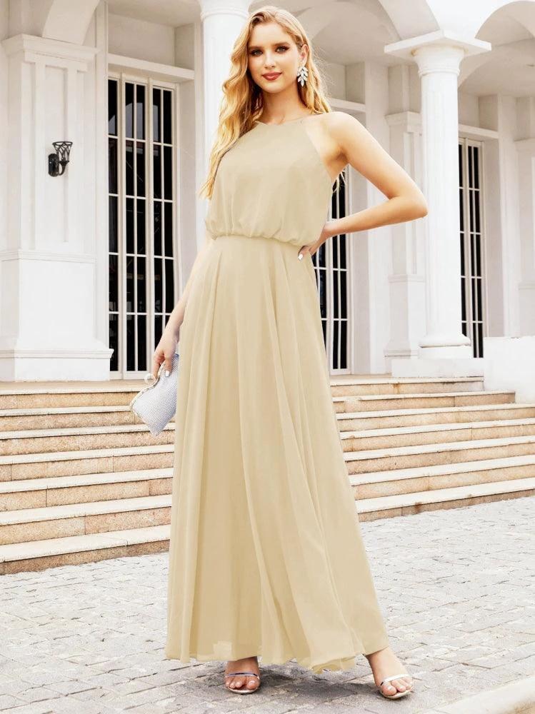 Numbersea  Halter Long Bridesmaid Dresses Formal A line Juniors Dress 28029