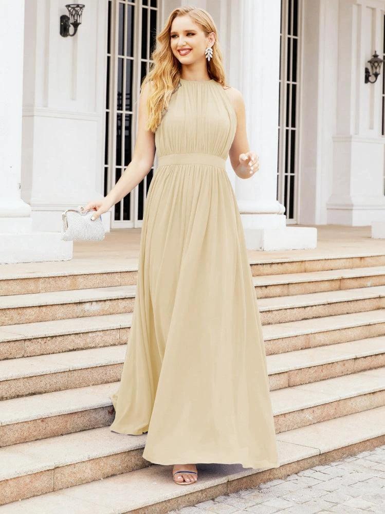 Numbersea Halter Bridesmaid Dress Empire Waist Formal Evening Prom Gown for Mother of The Bride 28030