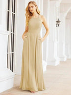 Numbersea Halter Bridesmaid Dresses with Pockets Sleeveless Formal Evening Party Prom Gowns  28055