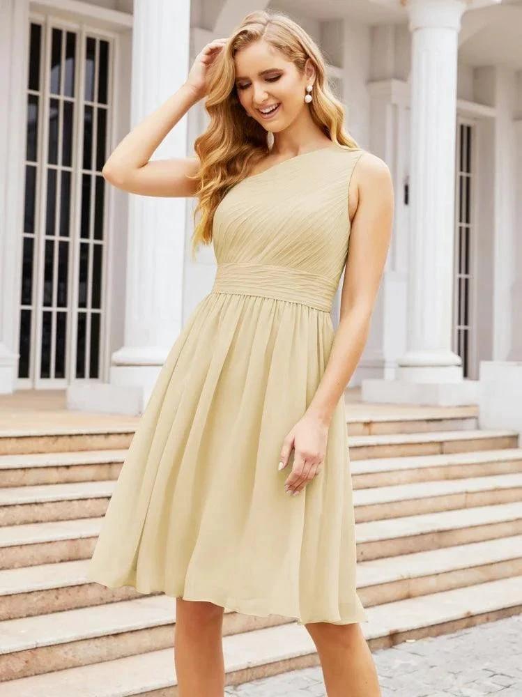 Numbersea Homecoming Dress One Shoulder Pleated Short Formal Prom Gowns 28046