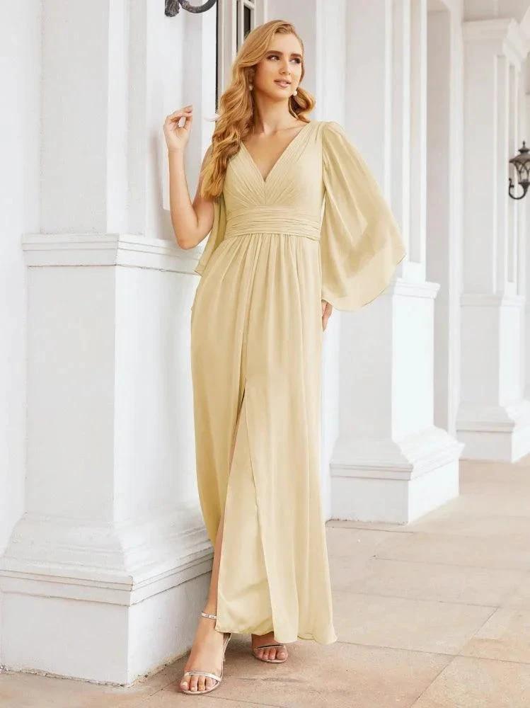 Numbersea Bridesmaid Dresses with Split for Wedding Party Flutter Sleeves 28045