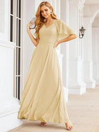Numbersea Bridesmaid Dresses for Wedding Formal Evening Party Prom Gown with Cape 28050