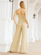Numbersea Crisscross Neck Jumpsuit Formal Evening Dress Long Bridesmaid Dresses Bell-bottomed Pants 28033
