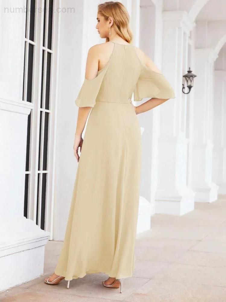 Numbersea Cold Shoulder Bridesmaid Dresses A-Line Long Formal Evening Gowns 28074