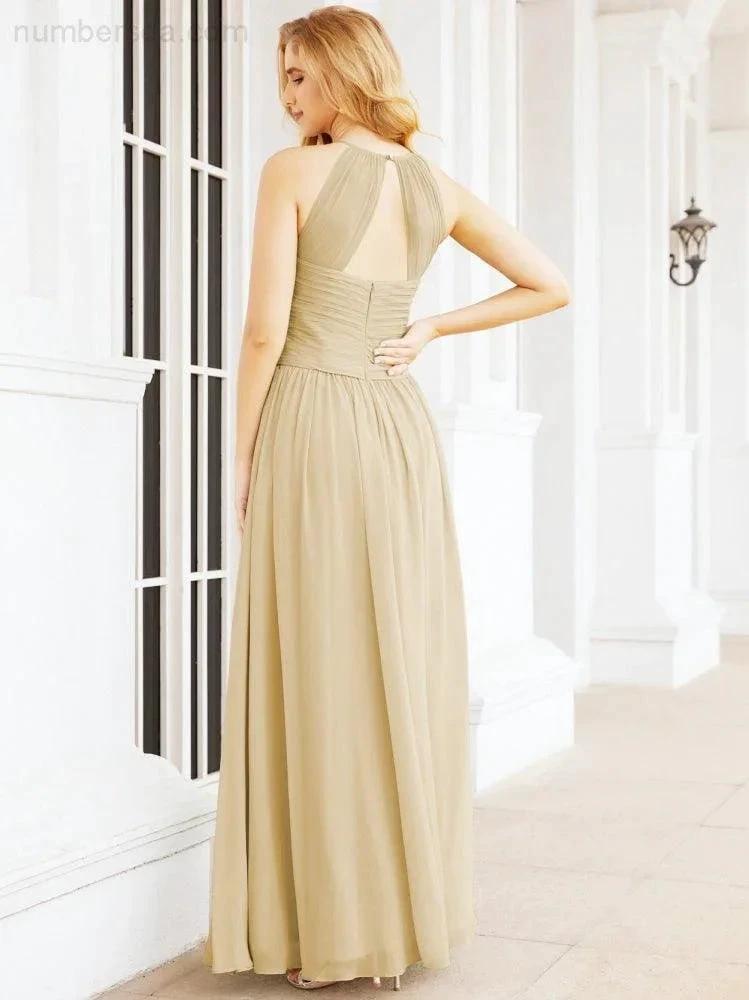 Numbersea Sleeveless Bridesmaid Dresses Long Prom Gown Zipper with Keyhole Back 28056