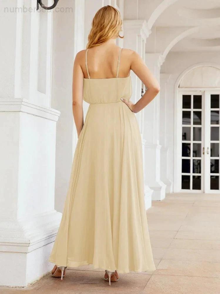 Numbersea  Halter Long Bridesmaid Dresses Formal A line Juniors Dress 28029